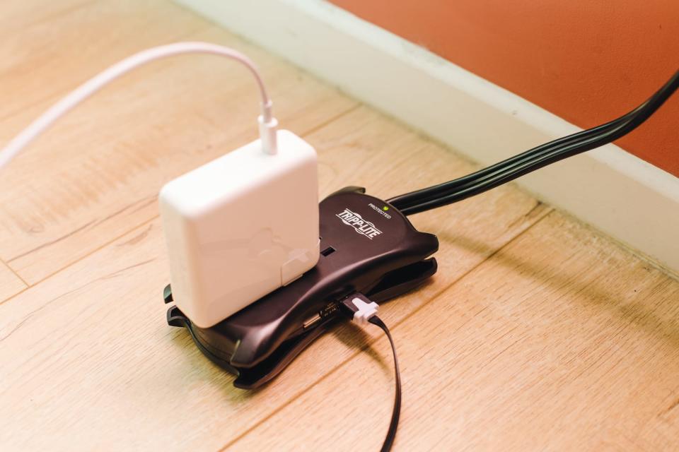 Portable power strips and surge protectors with USB charging