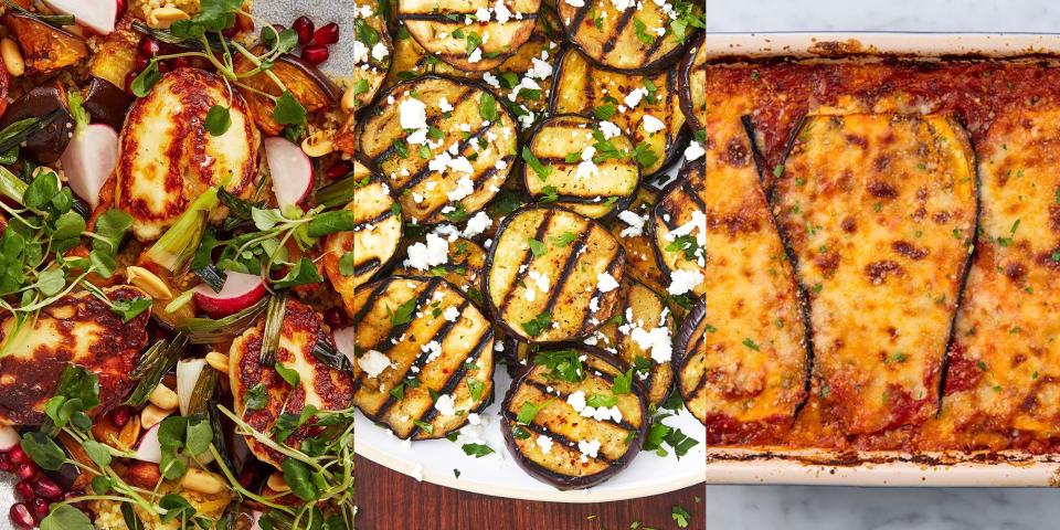 <p>From <a href="https://www.delish.com/uk/cooking/recipes/a28960161/vegetarian-aubergine-lasagna-recipe/" rel="nofollow noopener" target="_blank" data-ylk="slk:Aubergine Lasagne;elm:context_link;itc:0;sec:content-canvas" class="link ">Aubergine Lasagne</a> to <a href="https://www.delish.com/uk/cooking/recipes/a28960291/eggplant-pizza-bites-recipe/" rel="nofollow noopener" target="_blank" data-ylk="slk:Aubergine Pizza Bites;elm:context_link;itc:0;sec:content-canvas" class="link ">Aubergine Pizza Bites</a> and <a href="https://www.delish.com/uk/cooking/recipes/a30271089/halloumi-salad/" rel="nofollow noopener" target="_blank" data-ylk="slk:Aubergine, Harissa and Halloumi Salad;elm:context_link;itc:0;sec:content-canvas" class="link ">Aubergine, Harissa and Halloumi Salad</a>, we often find ourselves reaching for the versatile veg whenever we're craving something meat-free, healthy and wholesome. Great for soaking up oodles of flavour, it can be cooked up into curries, blended into dips or simply enjoyed on its own. Delicious baked, fried and even stuffed, it's a firm favourite in the Delish family, which is why we've got 24 cracking aubergine recipes for you to make the second you have the chance. With the likes of<a href="https://www.delish.com/uk/cooking/recipes/a28960443/grilled-aubergine-recipe/" rel="nofollow noopener" target="_blank" data-ylk="slk:Grilled Aubergine;elm:context_link;itc:0;sec:content-canvas" class="link "> Grilled Aubergine</a>, and <a href="https://www.delish.com/uk/cooking/recipes/a33990060/eggplant-cutlets-recipe/" rel="nofollow noopener" target="_blank" data-ylk="slk:Aubergine Cutlets;elm:context_link;itc:0;sec:content-canvas" class="link ">Aubergine Cutlets</a> up for grabs, here's a selection of our favourite ways to cook the spongy vegetable. <br></p>