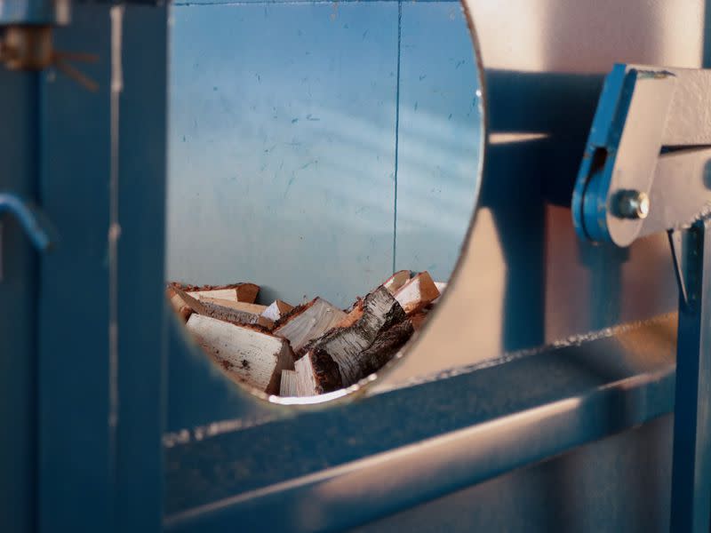 Wood drying in a container using heat produced from the bitcoin mining rigs at the Kryptovault mining farm in Norway. (Eliza Gkritsi)