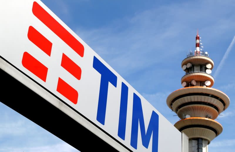 FILE PHOTO: Telecom Italia new logo is seen at the headquarter in Rozzano neighbourhood of Milan