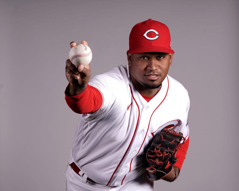 This is a 2022 photo of Alexis Diaz of the Cincinnati Reds baseball team taken Friday, March 18, 2022, in Goodyear, Ariz.