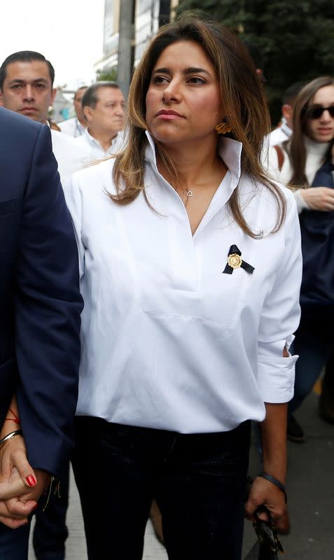 FILE PHOTO: Colombian first lady Maria Juliana Ruiz walks during a rally against violence, following a car bomb explosion, in Bogota