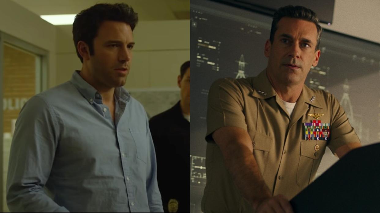  From left to right: Ben Affleck in Gone Girl and Jon Hamm in Top Gun: Maverick. 