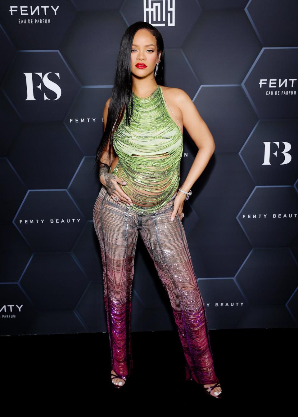 Rihanna attends a Fenty event in Los Angeles, California, on February 11, 2022.