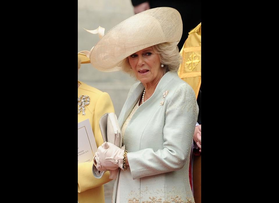 Camilla, Duchess of Cornwall, <a href="http://www.huffingtonpost.com/2011/04/27/camilla-royal-wedding-anna-valentine_n_854669.html" target="_hplink">wore a Anna Valentine design. </a>    (Getty photo)