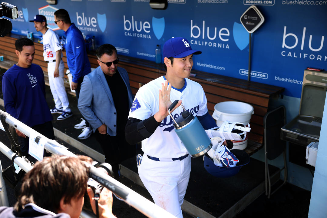 LOS ANGELES, CALIFORNIA - MARCH 28: Shohei Ohtani #17 of the Los Angeles Dodgers leaves the dugout after defeating the St. Louis Cardinals 7-1 in an Opening Day game at Dodger Stadium on March 28, 2024 in Los Angeles, California. (Photo by Sean M. Haffey/Getty Images)