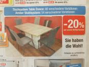 <p>„Sie haben die Wahl!“, jubelt der V-Baumarkt. Die Damenwahl? Das Modell „Table Dance“ macht – zumindest optisch – seinem Namen in puncto Stabilität alle Ehre. Ein kleines Detail fehlt zwar. Allerdings ist so eine Stripperstange der gepflegten Konversation zu Tisch etwas abträglich. Vielleicht wird sie ja in einer der anderen 39 Variationen geliefert. Wer von einem Versehen bei der Namenswahl ausgeht: Das dazu passende Stuhlsystem heißt „Amber“. (Bild: V-Baumarkt/Yahoo Deutschland) </p>