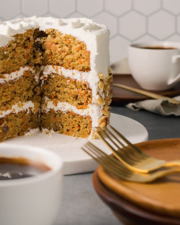 This cake is moist and filled with spices and carrots. Yum!