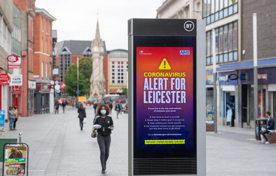 Gallowtree Gate in Leicester, where localised coronavirus lockdown restrictions have been in place since June 29, with non-essential shops ordered to close and people urged not to travel in or out of the area. Health Secretary Matt Hancock is due to decide whether to make changes to Leicester's lockdown after examining the latest coronavirus data.