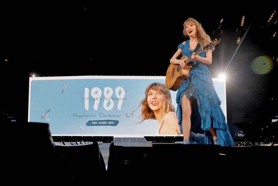 Taylor Swift performs onstage during "Taylor Swift | The Eras Tour" at SoFi Stadium in Inglewood, California.