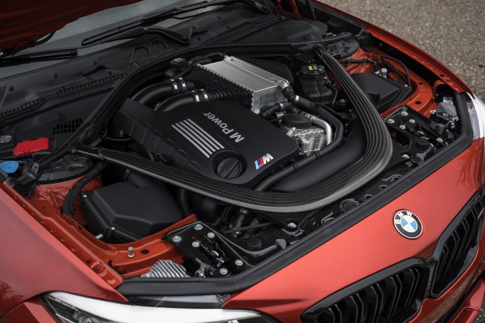 <p>Supplanting the 365-hp N55 turbocharged inline-six that powered last year's M2 is <a rel="nofollow noopener" href="https://www.caranddriver.com/flipbook/beating-hearts-the-10-greatest-engines-you-can-buy-today#1" target="_blank" data-ylk="slk:the fabulous S55;elm:context_link;itc:0;sec:content-canvas" class="link ">the fabulous S55</a>, a twin-turbocharged inline-six harvested <a rel="nofollow noopener" href="https://www.caranddriver.com/bmw/m4" target="_blank" data-ylk="slk:from the M4;elm:context_link;itc:0;sec:content-canvas" class="link ">from the M4</a> and detuned in this application to 405 horsepower.</p>