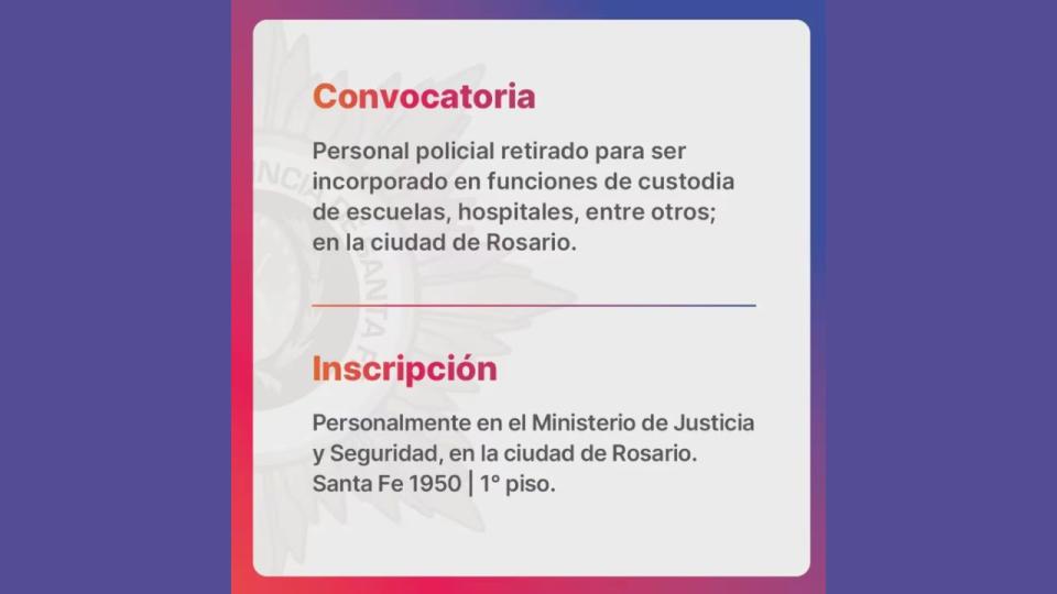 El comunicado de la provincia de Santa Fe, en el que busca policías retirados