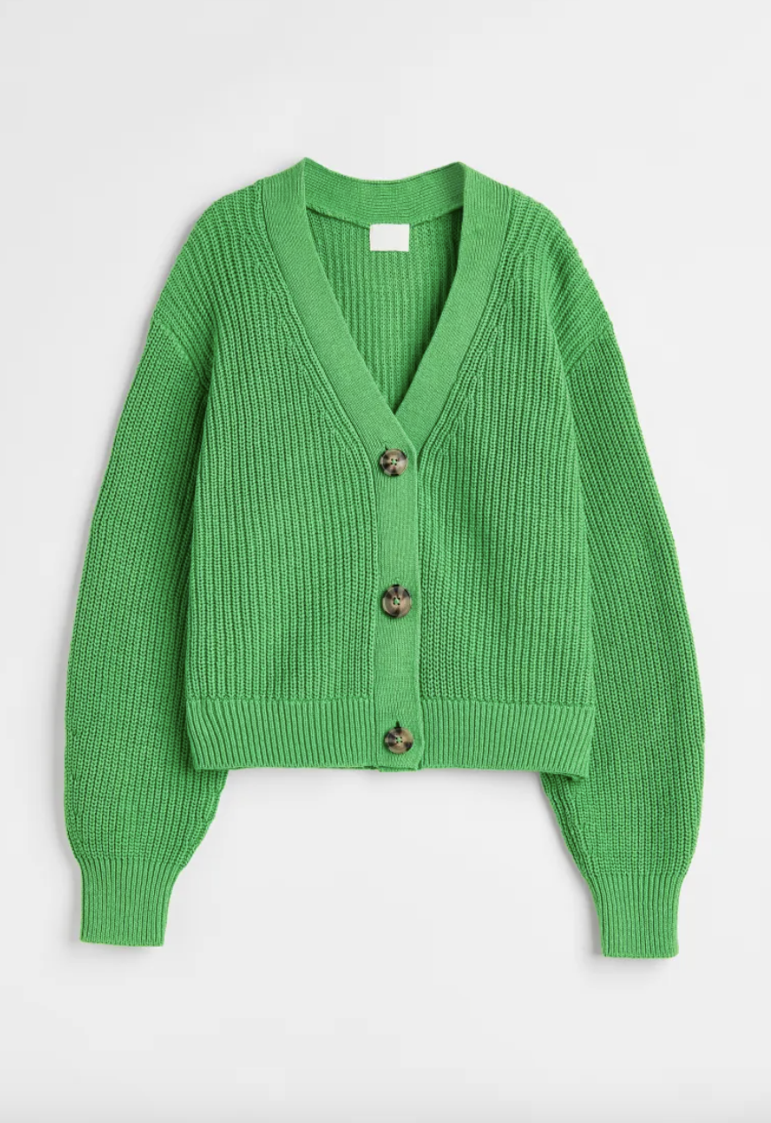 Rib-knit Cardigan in green (photo via H&M)