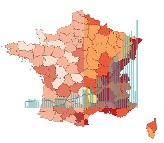 Voici, en cartes en en courbes, la situation de la 5e vague de Covid-19 en France au 9 décembre 2021 (Photo: HuffPost)