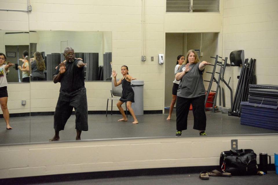 Self-defense instructors Sid Rayford and Amy Rayford teaching students at Merced College on Monday June 24, 2024.