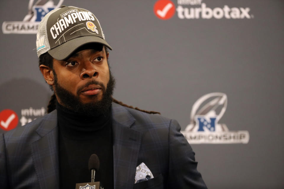 Richard Sherman doesn't think it's right that Cam Newton is being paid less than "less talented" quarterbacks. (Photo by Kiyoshi Mio/Icon Sportswire via Getty Images)