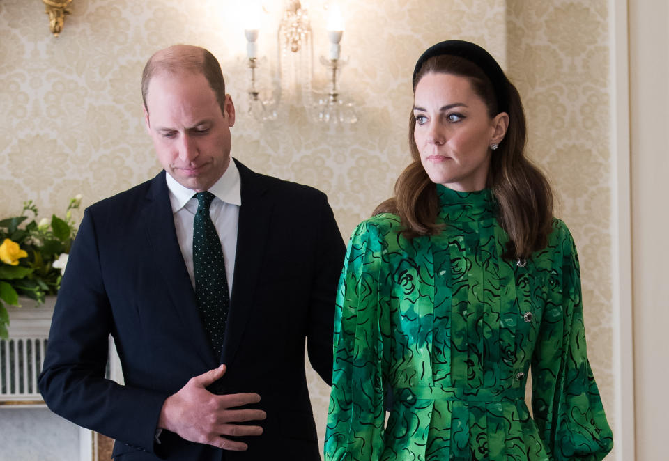 DUBLIN, IRELAND - MARCH 03: Catherine, Duchess of Cambridge and Prince William, Duke of Cambridge attend a meeting with the President of Ireland at Áras an Uachtaráin on March 03, 2020 in Dublin, Ireland. The Duke and Duchess of Cambridge are undertaking an official visit to Ireland between Tuesday 3rd March and Thursday 5th March, at the request of the Foreign and Commonwealth Office. (Photo by Samir Hussein/WireImage)