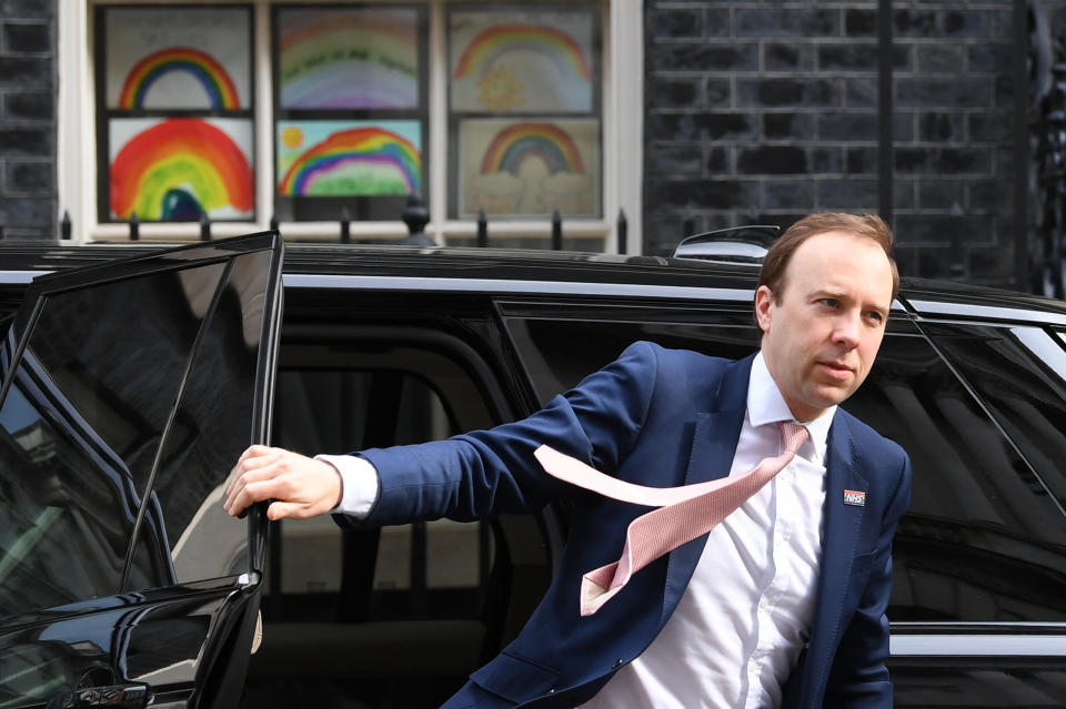 Health Secretary Matt Hancock arrives in Downing Street, London, as the UK enters a seventh week of lockdown to help stop the spread of coronavirus. (Photo by Stefan Rousseau/PA Images via Getty Images)