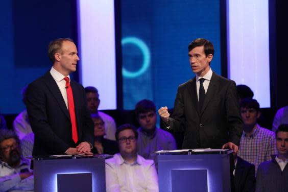 Dominc Raab faces off with rival Rory Stewart in Sunday's Channel 4 debate (PA)