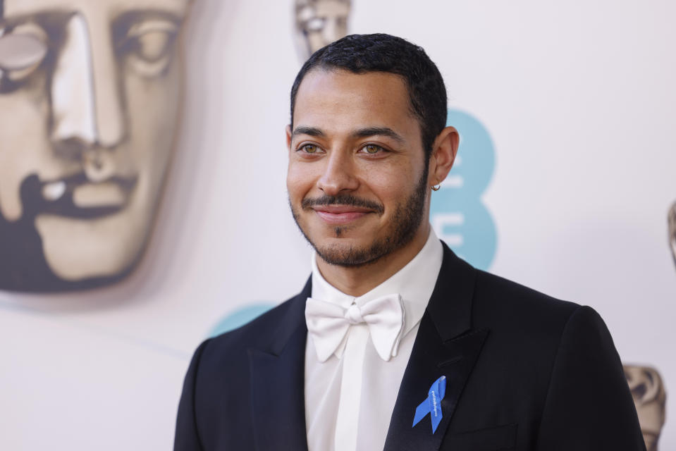 Daryl McCormack poses for photographers upon arrival at the 76th British Academy Film Awards, BAFTA's, in London, Sunday, Feb. 19, 2023. (Photo by Vianney Le Caer/Invision/AP)