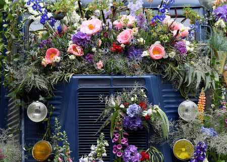 A floral display is seen on a Citroen H-Van at the RHS Chelsea Flower Show in London, Britain, May 21, 2018. REUTERS/Toby Melville