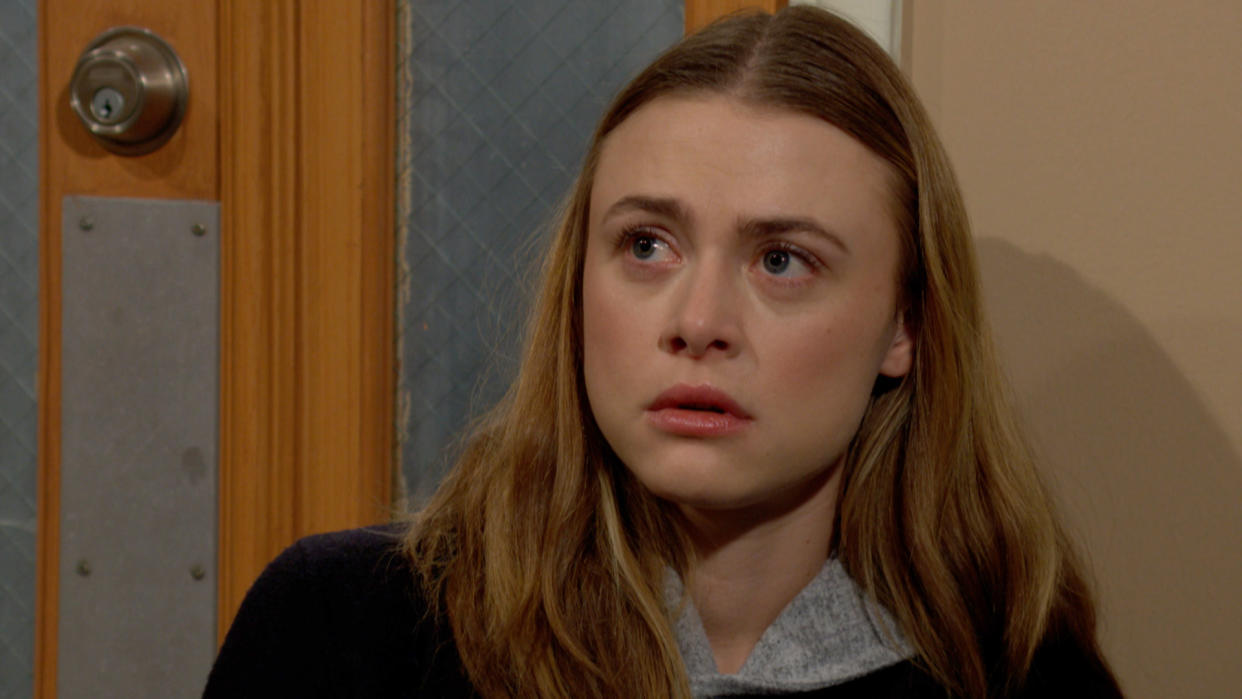  Hayley Erin as Claire scared in The Young and the Restless. 