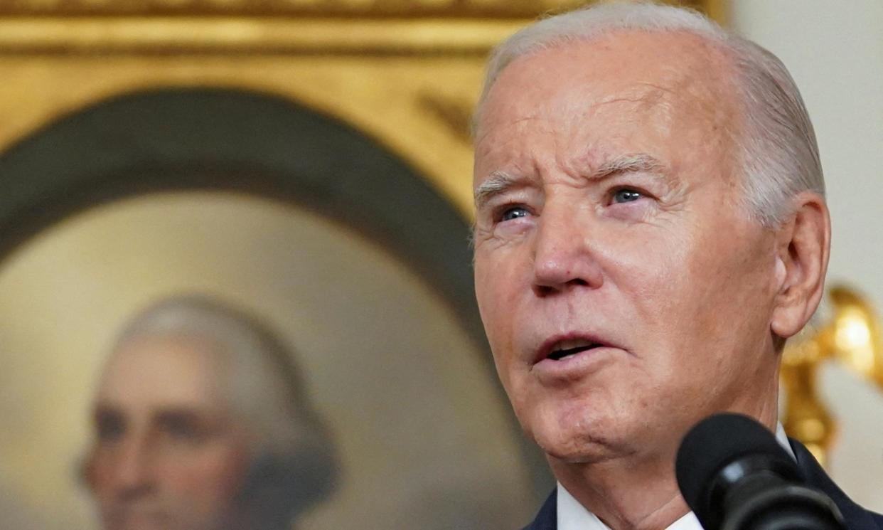 <span>Joe Biden posted on X: ‘What makes me the most angry is that ice -cream cartons have actually shrunk in size.’</span><span>Photograph: Kevin Lamarque/Reuters</span>