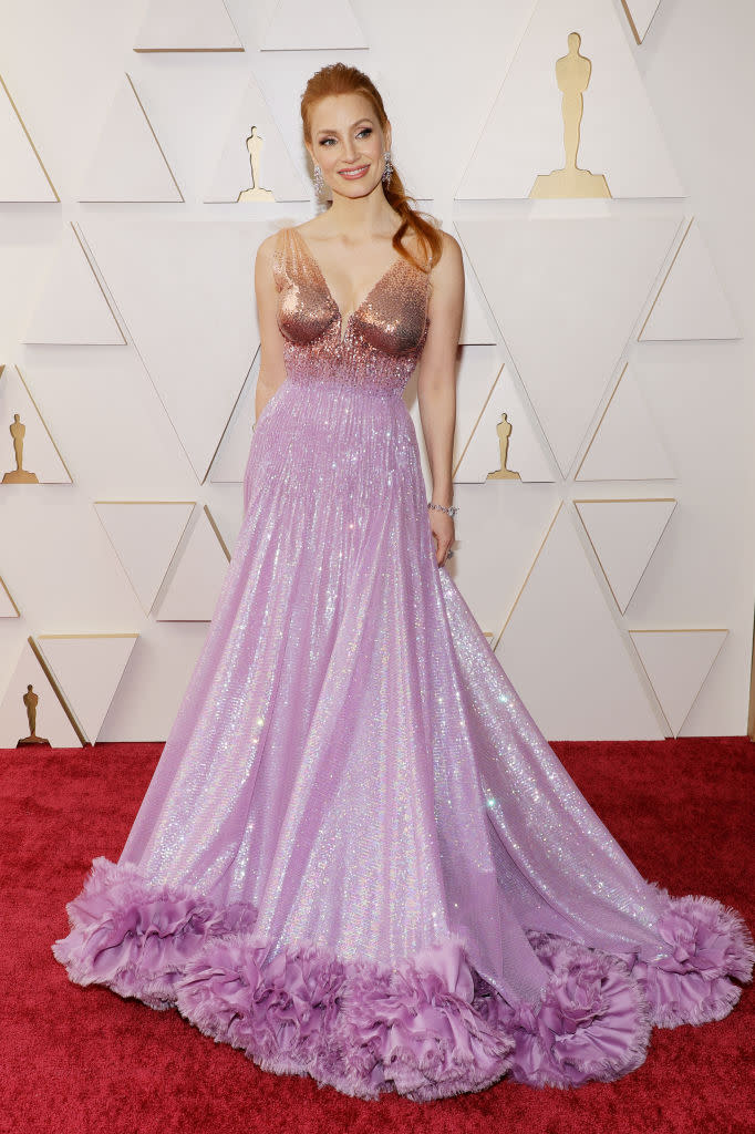 Jessica Chastain on the Oscars red carpet.