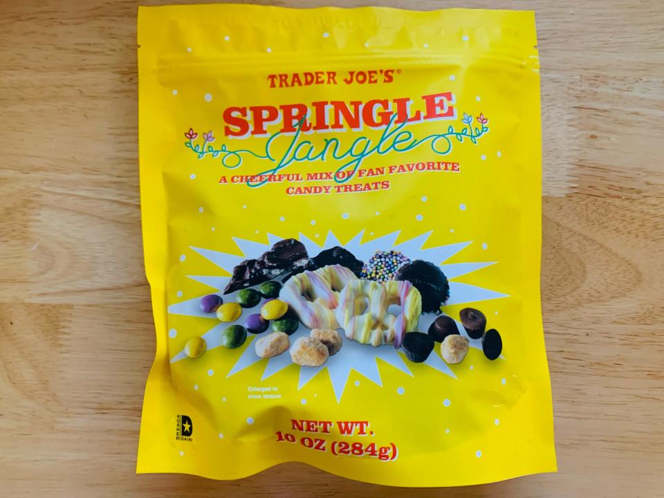 Trader Joe's springle jangle in yellow bag