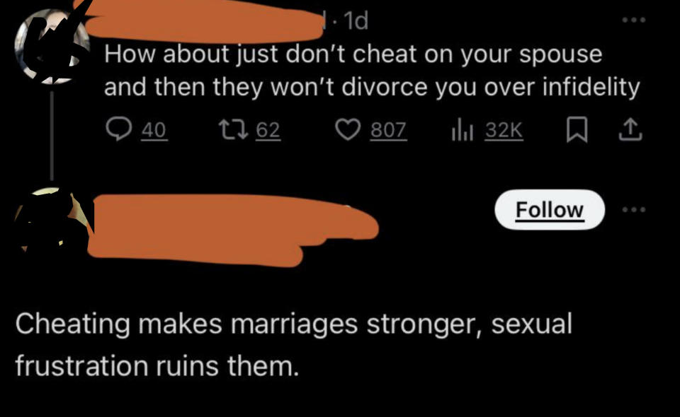 "Cheating makes marriages stronger"