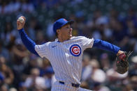 Chicago Cubs starting pitcher Hayden Wesneski throws against the San Diego Padres during the first inning of a baseball game Wednesday, May 8, 2024, in Chicago. (AP Photo/Erin Hooley)