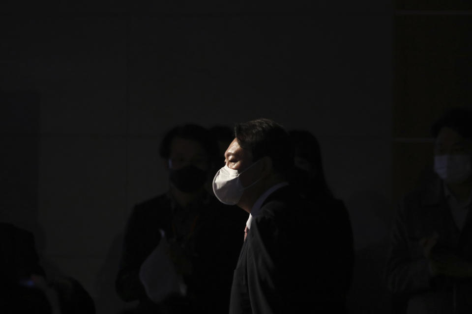 South Korea’s conservative former top prosecutor Yoon Suk Yeol arrives during the final race to choose a presidential election candidate in Seoul, South Korea, Friday, Nov. 5, 2021. Yoon won the main opposition People Power Party’s hotly contested nomination for next March’s presidential election on Friday. (Kim Hong-ji/Pool Photo via AP)
