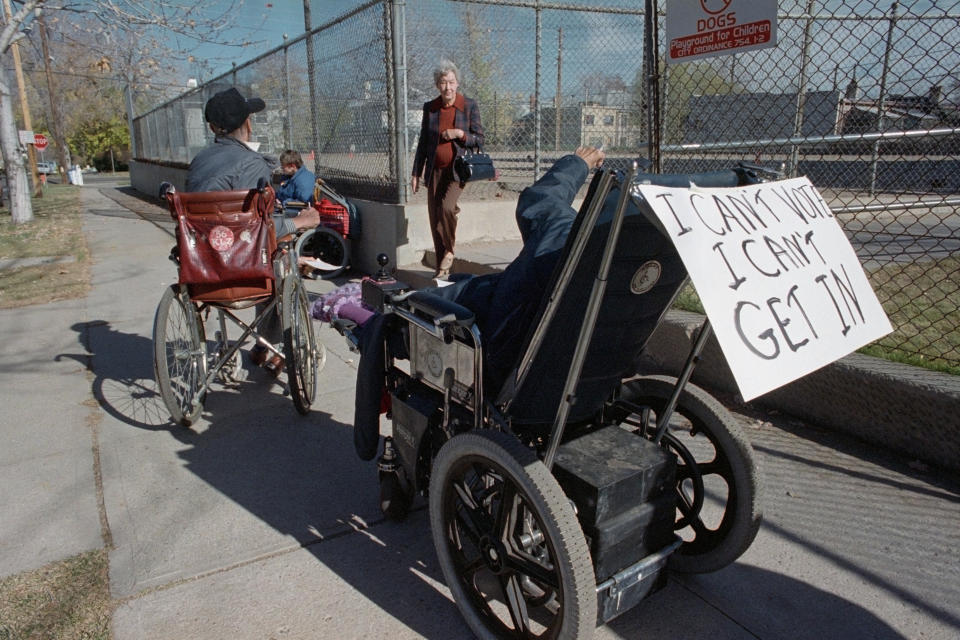 Two major obstacles disabled people face while voting in person are waiting in lines and accessing voting sites. (File photo from Nov. 8, 1988, Denver, Colorado)  (Photo: Bettmann Archive/Getty Images)