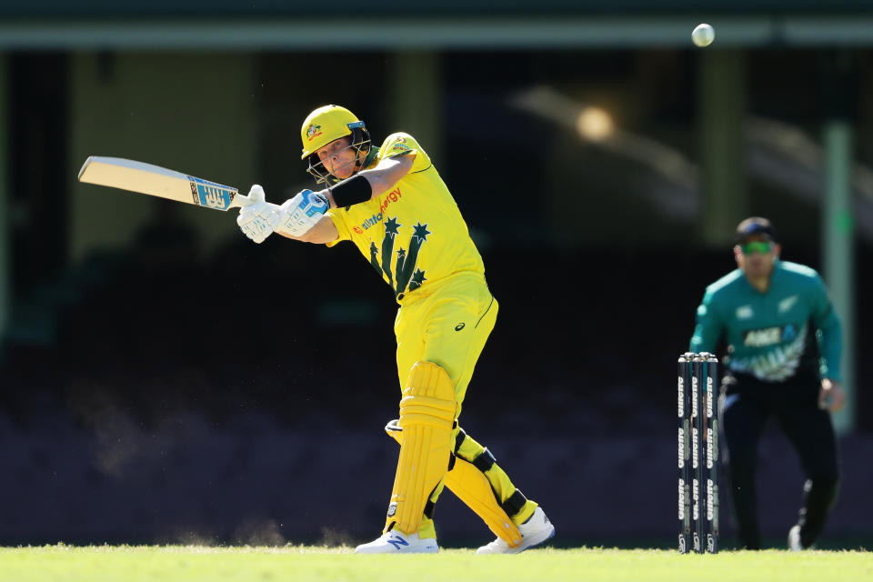 Steve Smith hits the ball on the on-side. (Photo by Matt King/Getty Images)