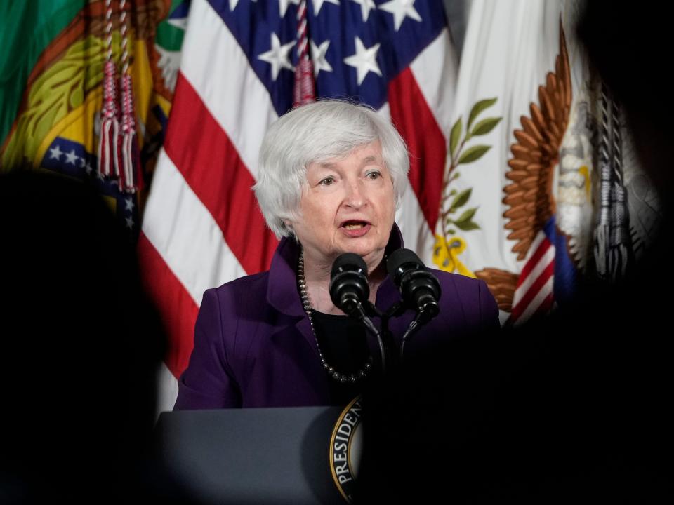 Treasury Secretary Janet Yellen speaks during an event at the US Department of the Treasury on September 15, 2021 in Washington, DC.