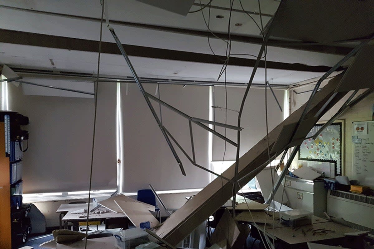 A school roof built with RAAC collapsed in Kent, 2018  (NO CREDIT)