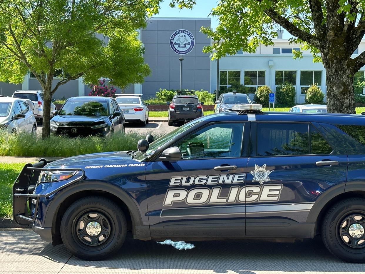 Eugene Police responded to South Eugene High School on Tuesday after a call about a bomb threat was made to dispatch.