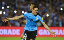 Football Soccer - Uruguay v Brazil - World Cup 2018 Qualifiers - Centenario stadium, Montevideo, Uruguay - 23/3/17 - Uruguay's Edinson Cavani celebrates after scored a penalty spot. REUTERS/Carlos Pazos