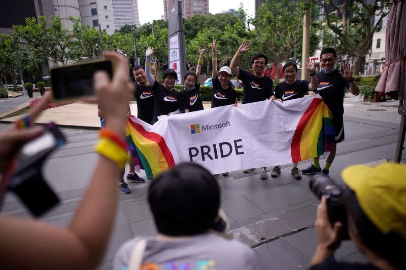 Participants take part in a Pride Run during the Shanghai Pride festival, in Shanghai