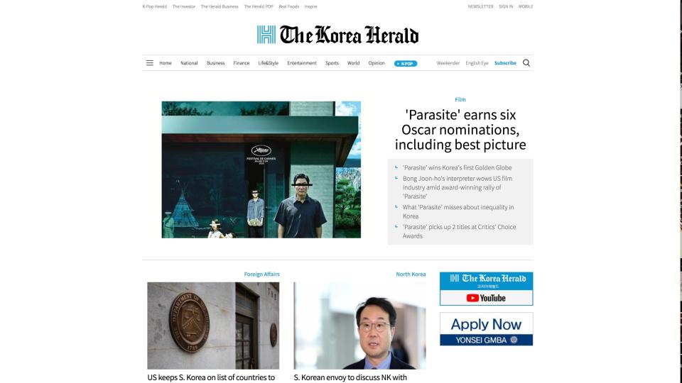 Korea Herald celebrates Parasite