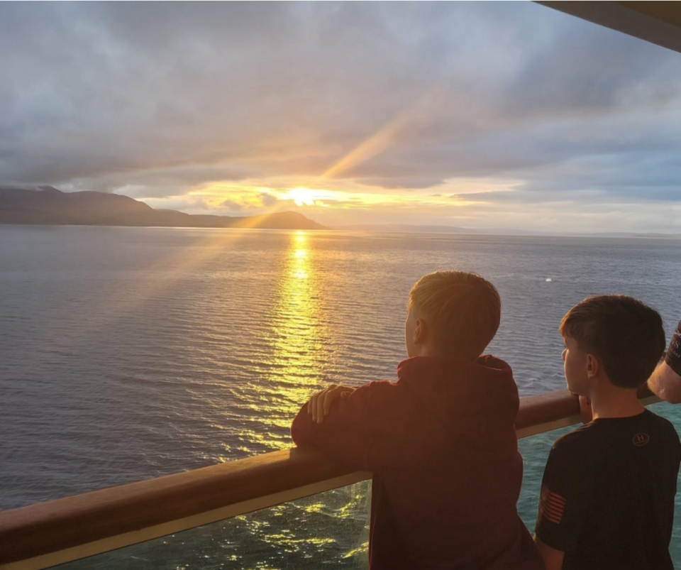 Gabriel, 12, left, and Liam Morgan, 10, on a summer 2023 family cruise. Their mother, Ornela Morgan, had shared the photo. The boys and their mother were killed Dec. 30, 2023, in their New City home by their father, Watson Morgan, who then killed himself, police said.