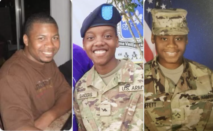 Sgt. William Jerome Rivers, Spc. Kennedy Ladon Sanders and Spc. Breonna Alexsondria Moffett died Jan. 28, 2024, in Jordan. / Credit: Defense Department