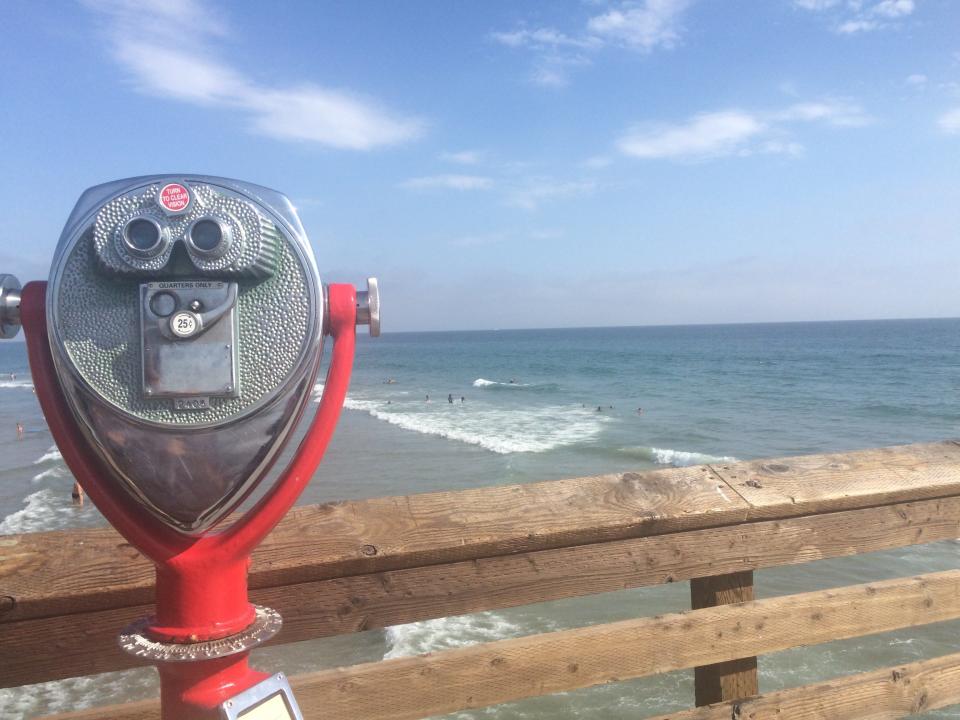 View of California beach from boardwalk.