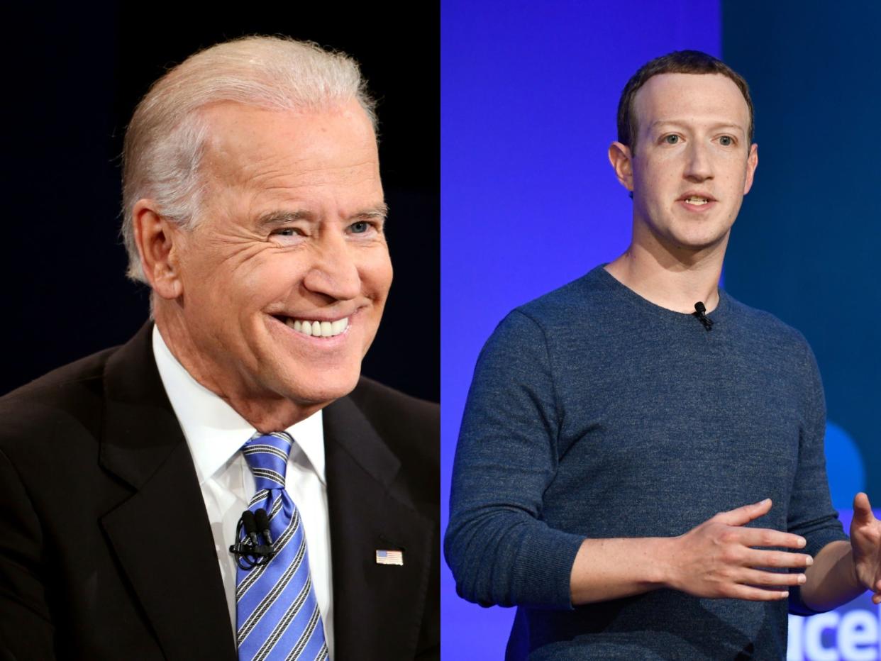 Facebook’s Mark Zuckerberg could face a hostile reception from president-elect Joe Biden (Chip Somodevilla/Getty Images/BERTRAND GUAY/AFP via Getty Images)