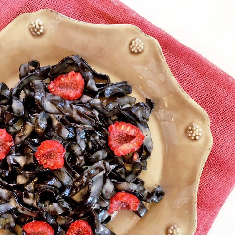 Chocolate Pasta with Boozy Raspberry-White Chocolate Sauce 