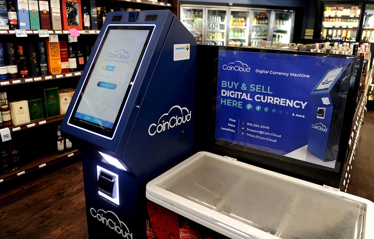 This Bitcoin ATM is inside Framingham Liquors on Marble Street in Framingham, June 9, 2022. It was not used in either of two recent scams targeting Southborough residents.