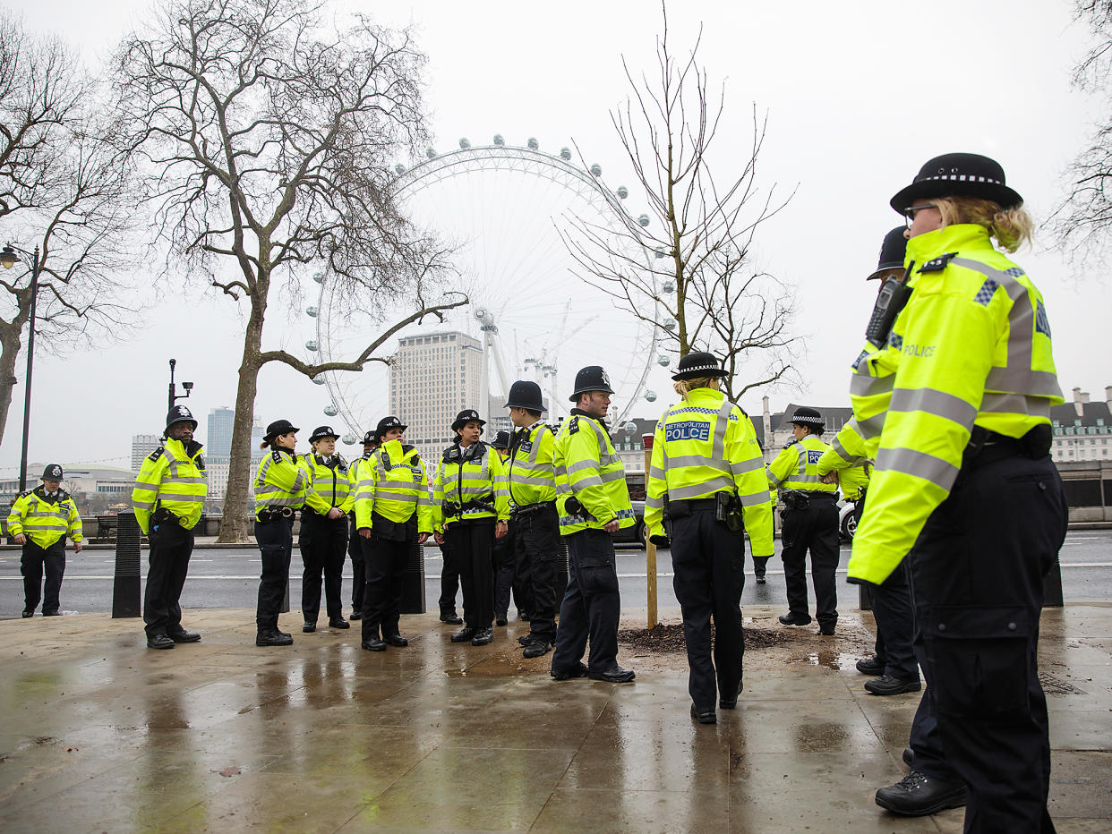 Police officers assemble on Victoria Embankment following yesterday's attack in London, England: Getty Images