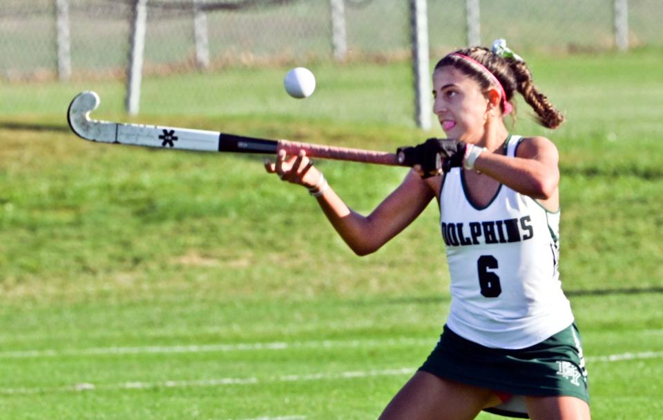 Megan McDowell of Dennis-Yarmouth controls the ball against Nantucket.