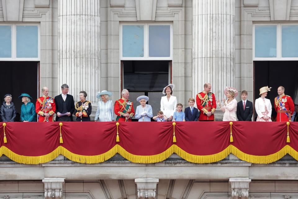 Balcony with Royal Family at Trooping the Colour parade on June 02, 2022 in London, England.