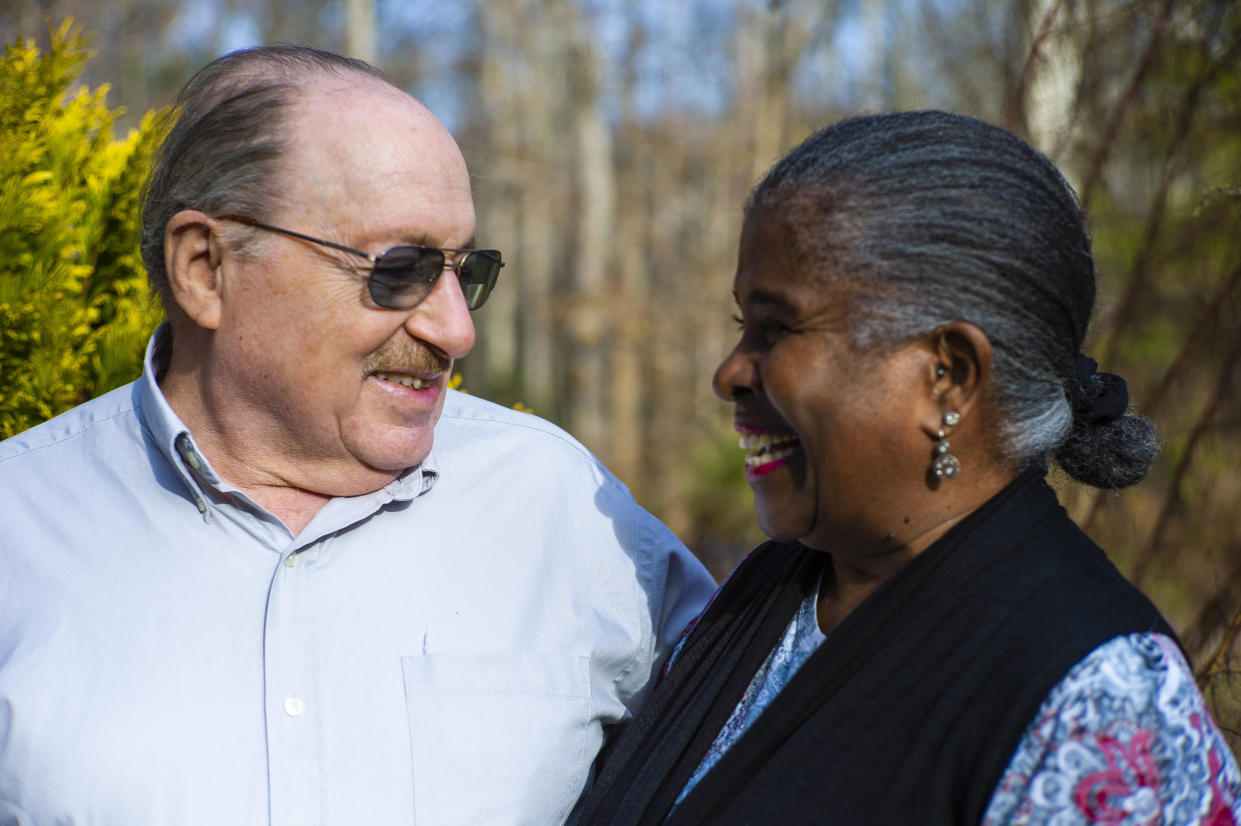 Paul Fleisher and his wife Debra are seen Monday, Dec. 5, 2022, at their home in Henrico County, Va. The Fleisher's have been married since 1975, seven years after the U.S. Supreme Court struck down laws prohibiting interracial marriage in the landmark case Loving v. Virginia. (AP Photo/John C. Clark)